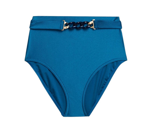 Zimmermann August Link High Waist Pant | Bikini Bottoms,  Teal/Blue, Belted