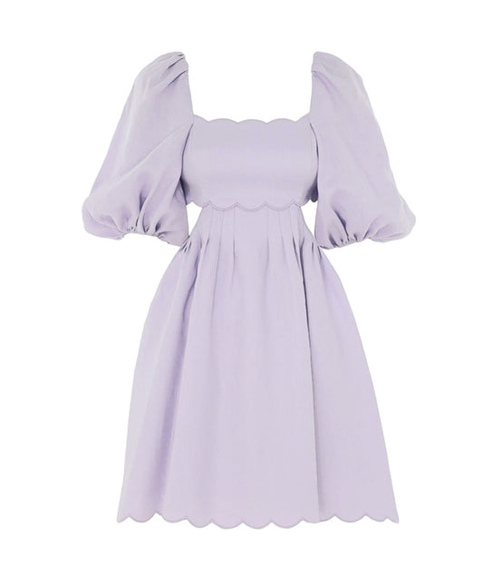 Zimmermann Halliday Scallop Mini Dress | Lilac/Purple, Linen, Puff Sleeve