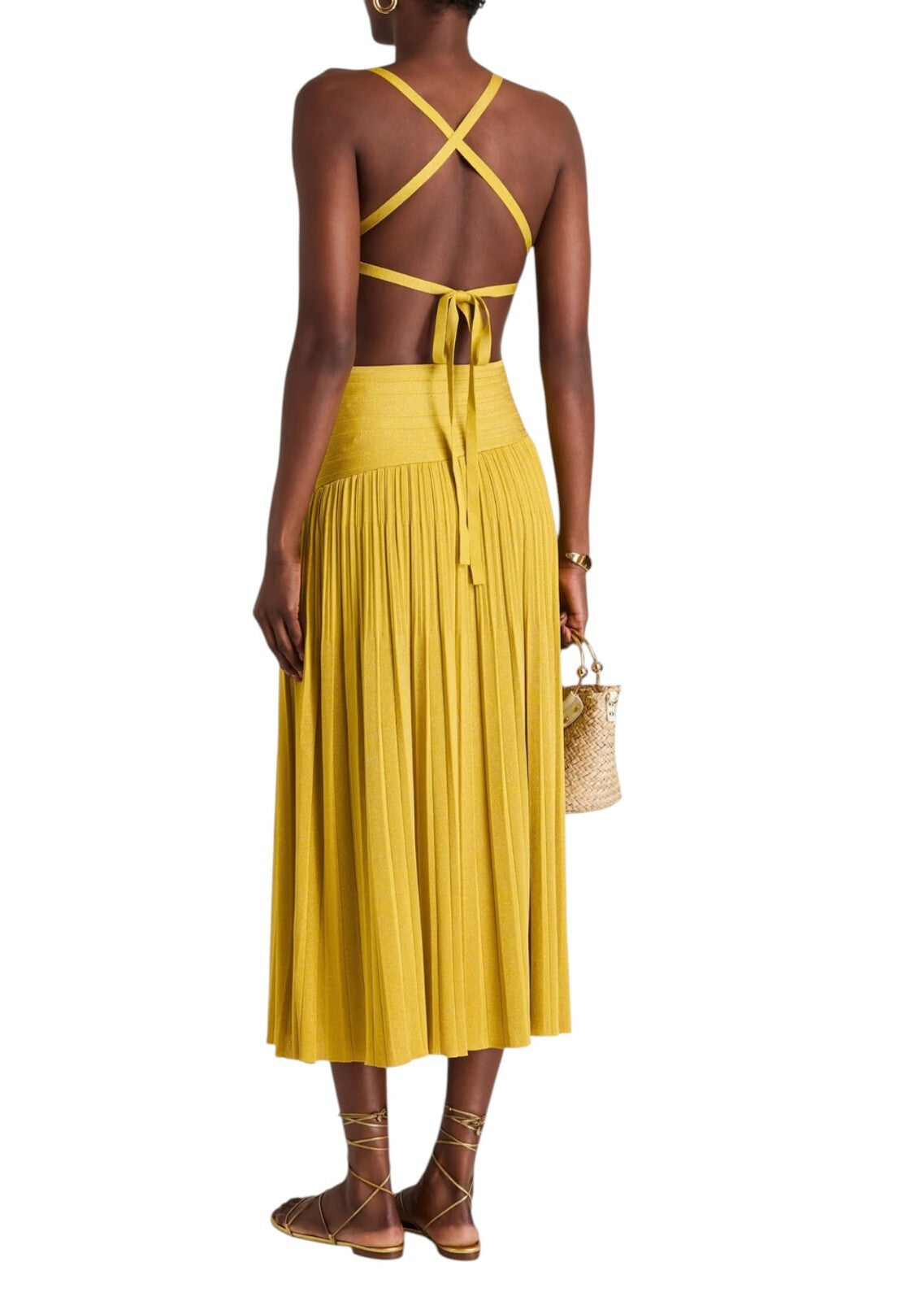 Zimmermann Devi Lurex Midi Dress | Metallic, Knit Fabril, Cut Out, Tie, Backless