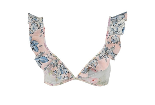 Zimmermann Halliday Spliced Frill Bra | Bikini Top, Floral, Triangle, Spliced
