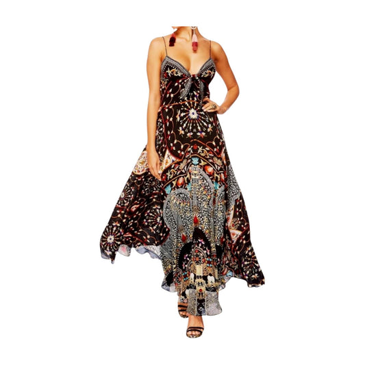 Camilla Long Dress w/ Tie Front | Chamber of Reflections, Silk, Midi, Spaghetti