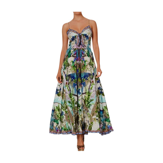Camilla Long Dress w/ Tie Front | Moon Garden, Floral, Silk, Midi, Spaghetti