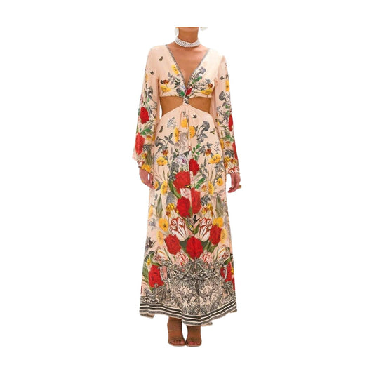 Camilla Cut Out dress w/ Knot Front | Etched in Eternity, Floral Print, Maxi
