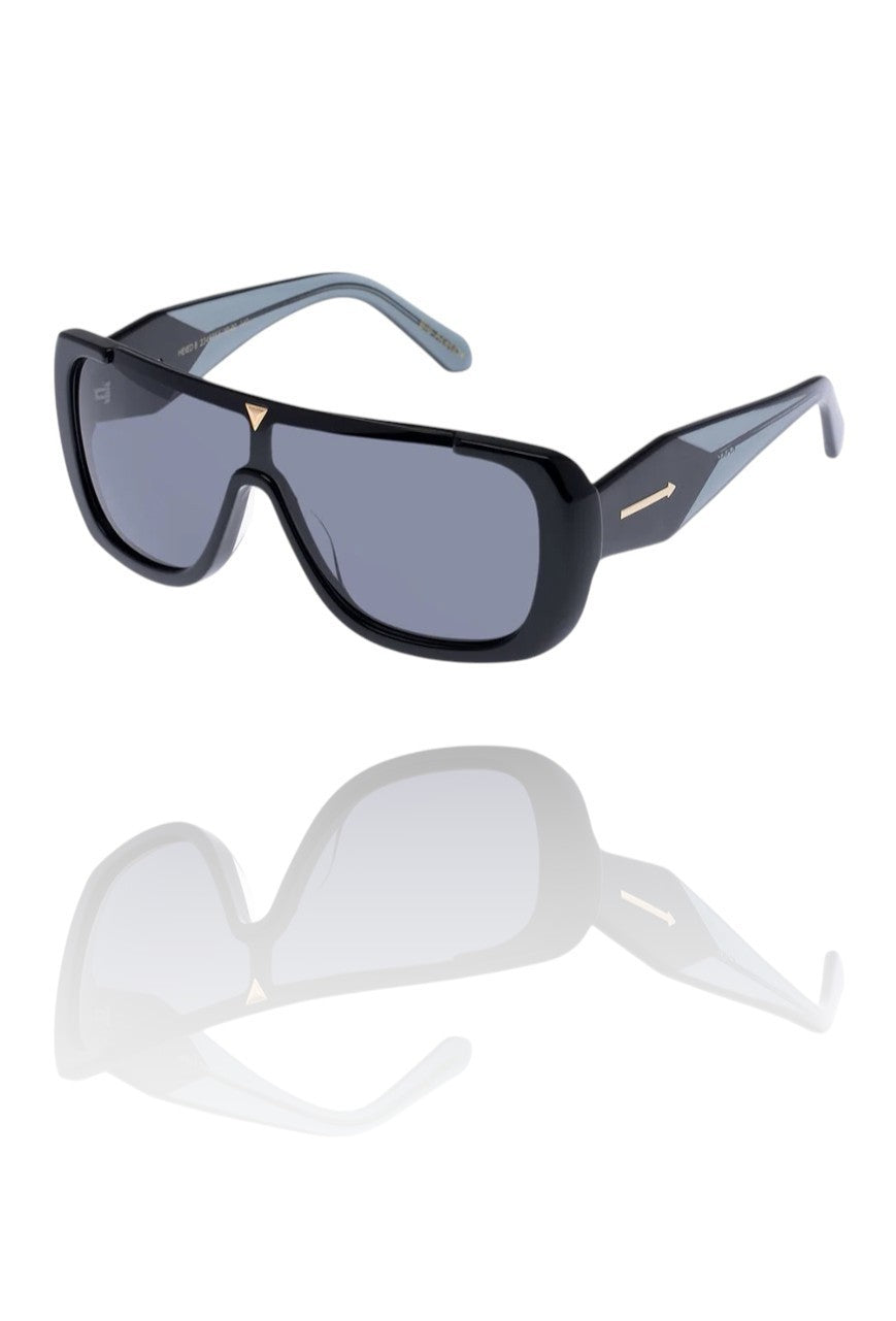 Karen Walker Hexed B Sunglasses | Black, Shield, Black, Grey Category 3 Lenses