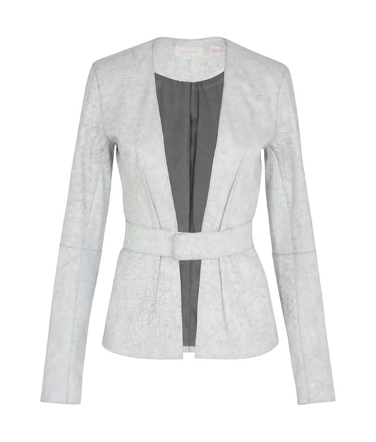 Sass & Bide Distressed "Your Song" Leather Jacket | White, Sz 38/8 AU, Belt