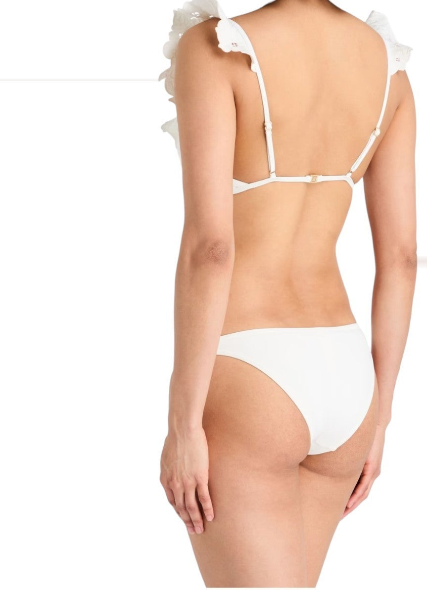 Zimmermann Golden Embroidery Frill Bikini | White, Shoulder Frills, Low Rise
