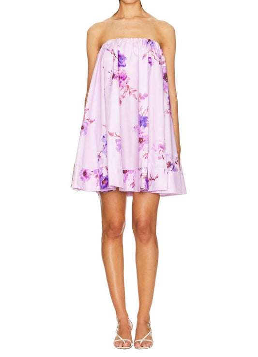 Zimmermann Lightburst Puff Mini Dress | Purple Floral, Relaxed, Poplin Cotton