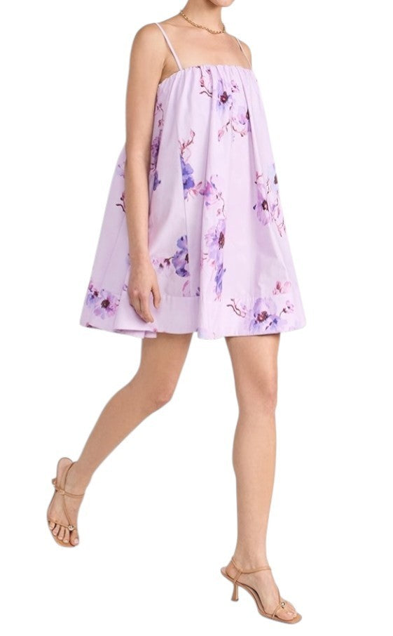 Zimmermann Lightburst Puff Mini Dress | Purple Floral, Relaxed, Poplin Cotton