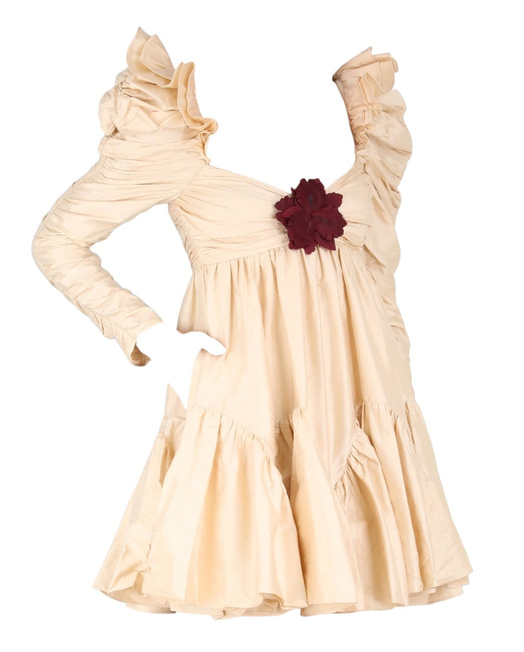 Zimmermann Kaleidoscope Ruched Mini Dress | Beige, Flower Brooch, Silk, Babydoll