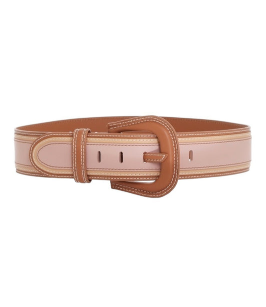 Zimmermann Zimmermann Wide Stripe Belt |Tan/Pink, Leather, Topstitching, Waist
