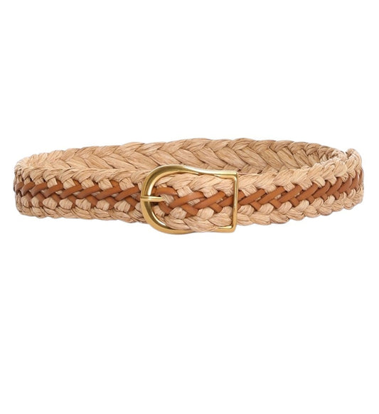 Zimmermann Zimmermann Braided Jean Belt | Leather/Raffia, Tan/Brown/Beige, Gold