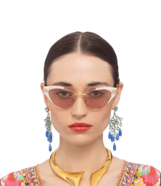 Camilla The Suite Life Sunglasses |Ivory Marble/Pearl, Crystals, Cats Aye, Metal