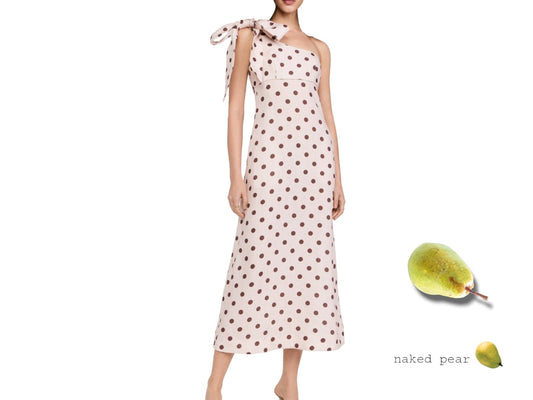 Zimmermann Acacia One Shoulder Midi Dress | Cream/Tan Polka Dot, Bow, Linen