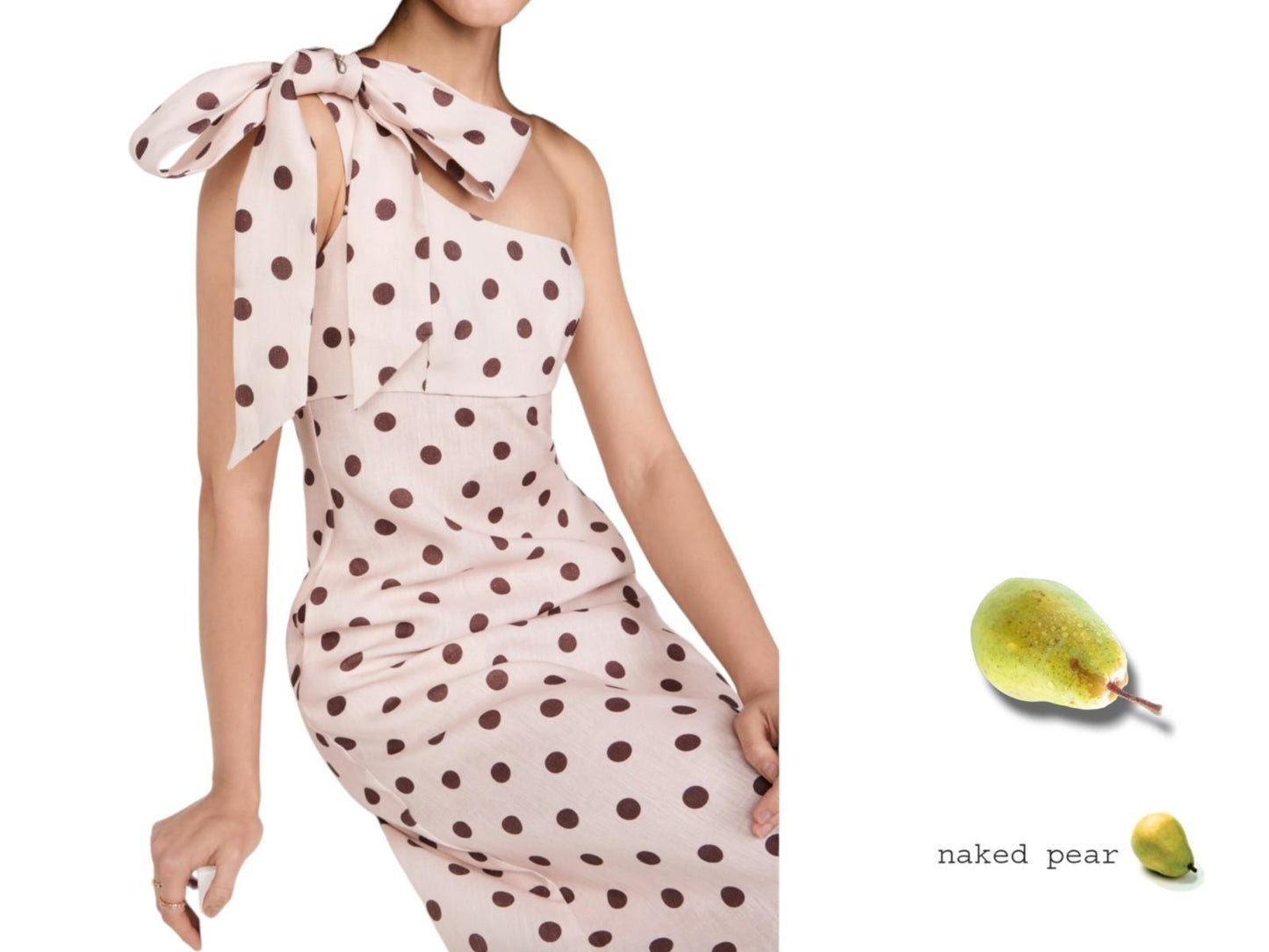 Zimmermann Acacia One Shoulder Midi Dress | Cream/Tan Polka Dot, Bow, Linen