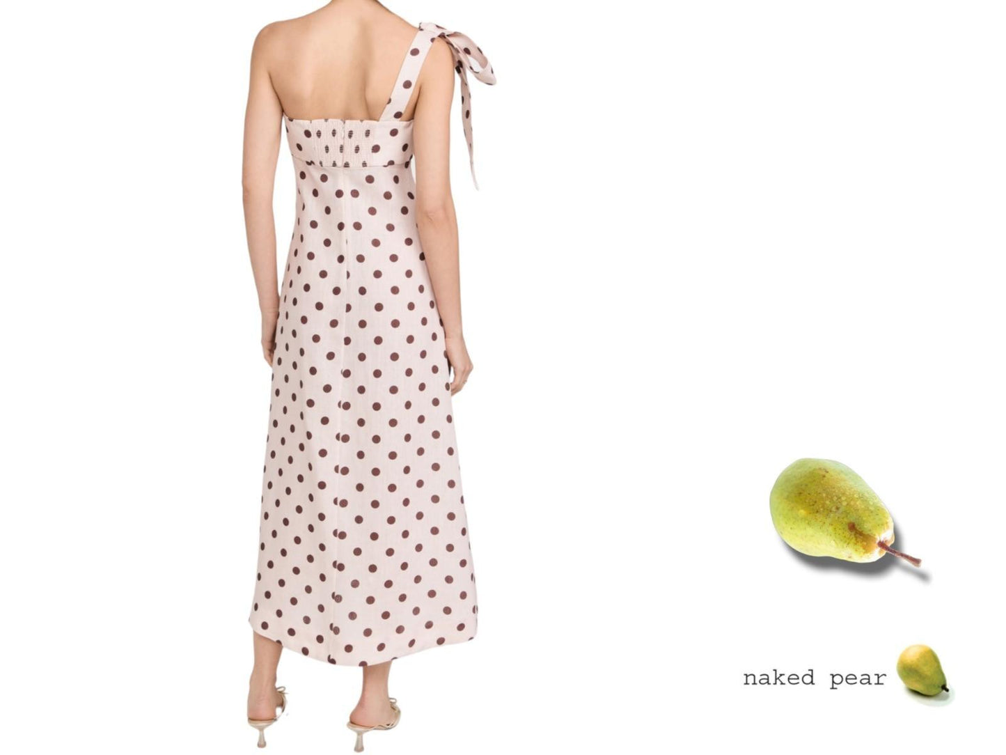 Zimmermann Acacia One Shoulder Midi Dress | Cream/Tan Polka Dot, Bow, Linen