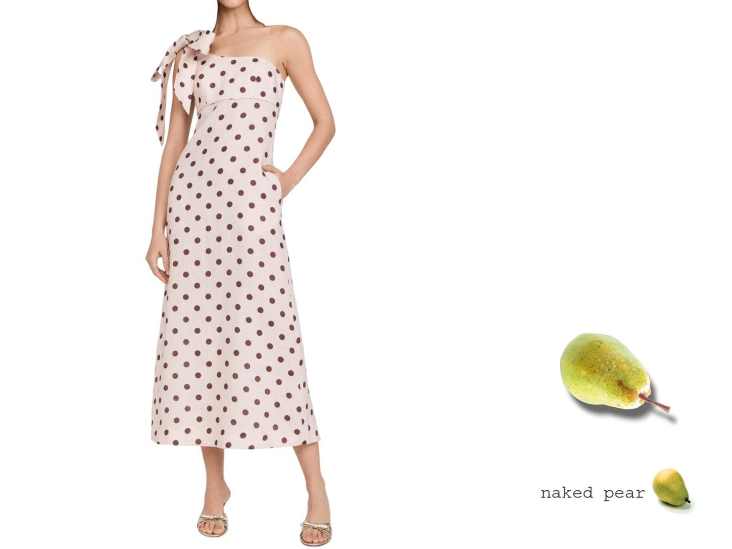 Zimmermann Acacia One Shoulder Midi Dress | Cream/Tan Polka Dot, Bow, Linen
