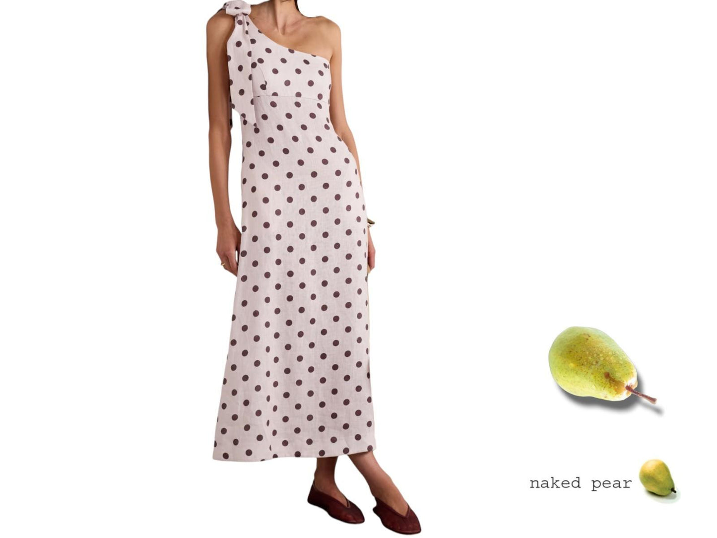 Zimmermann Acacia One Shoulder Midi Dress | Cream/Tan Polka Dot, Bow, Linen