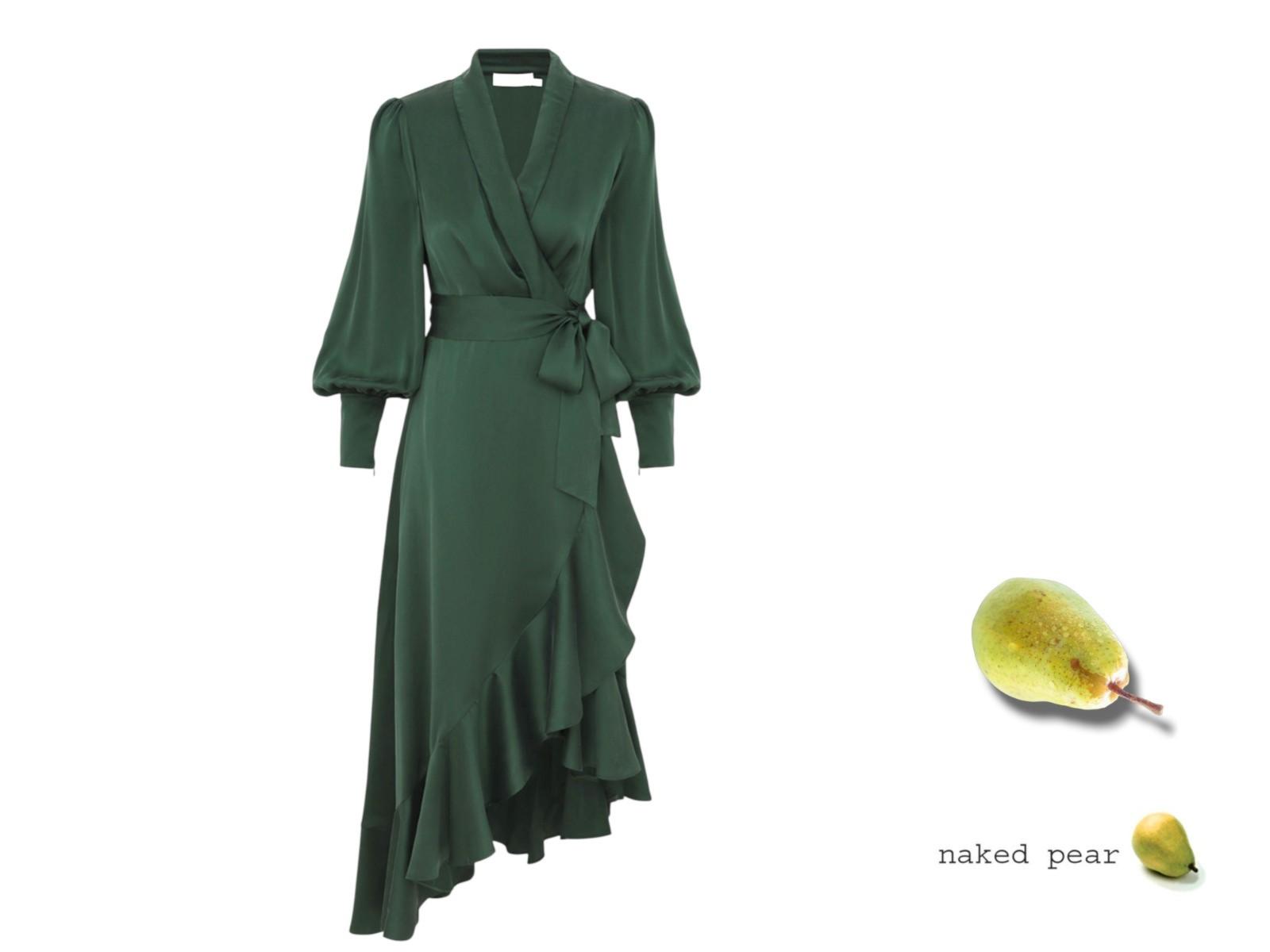 Zimmermann Silk Wrap Midi Dress Forest Green Silk, Dolman Naked Pear Zimmermann Silk Wrap Midi Dress Forest Green Silk, Dolman Naked Pear