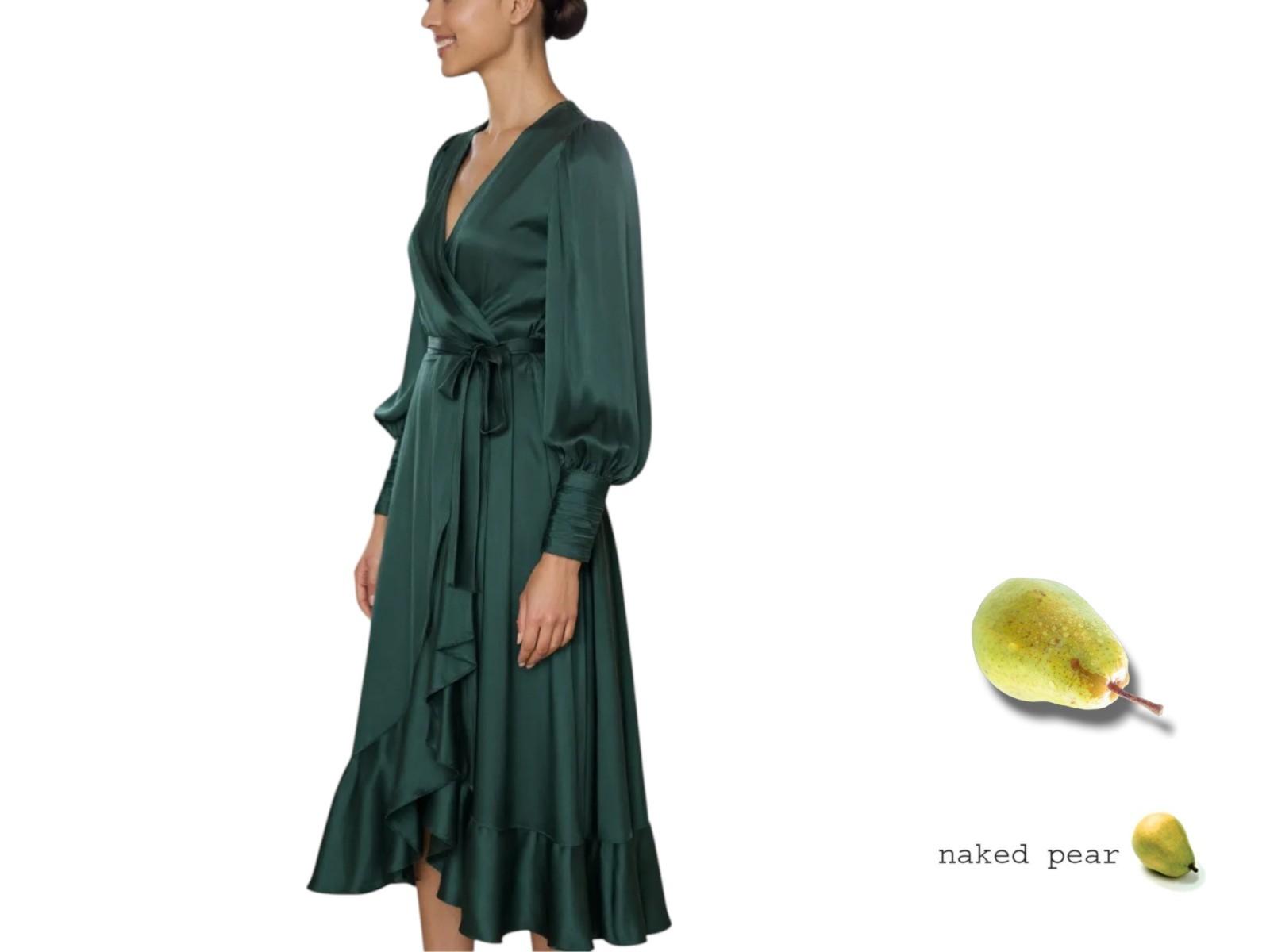 Zimmermann Silk Wrap Midi Dress Forest Green Silk, Dolman Naked Pear Zimmermann Silk Wrap Midi Dress Forest Green Silk, Dolman Naked Pear