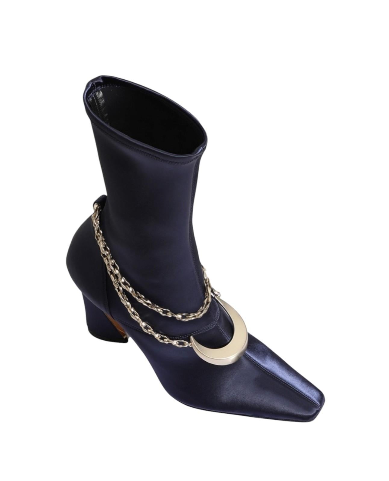 Zimmermann Crescent Stretch Boot Short | Navy, Sock, Ankle, Satin, Gold Hardware