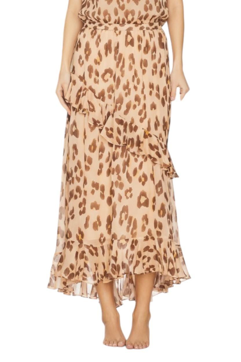 Zimmermann Iluminate Asymmetric Skirt | Peach Leopard Print, Midi, Ruffles