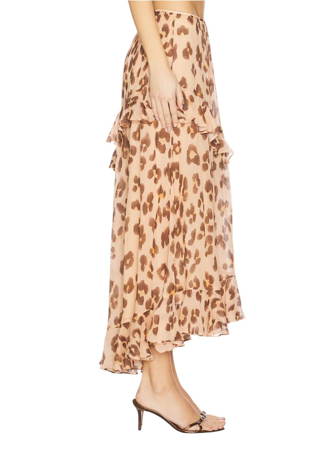 Zimmermann Iluminate Asymmetric Skirt | Peach Leopard Print, Midi, Ruffles