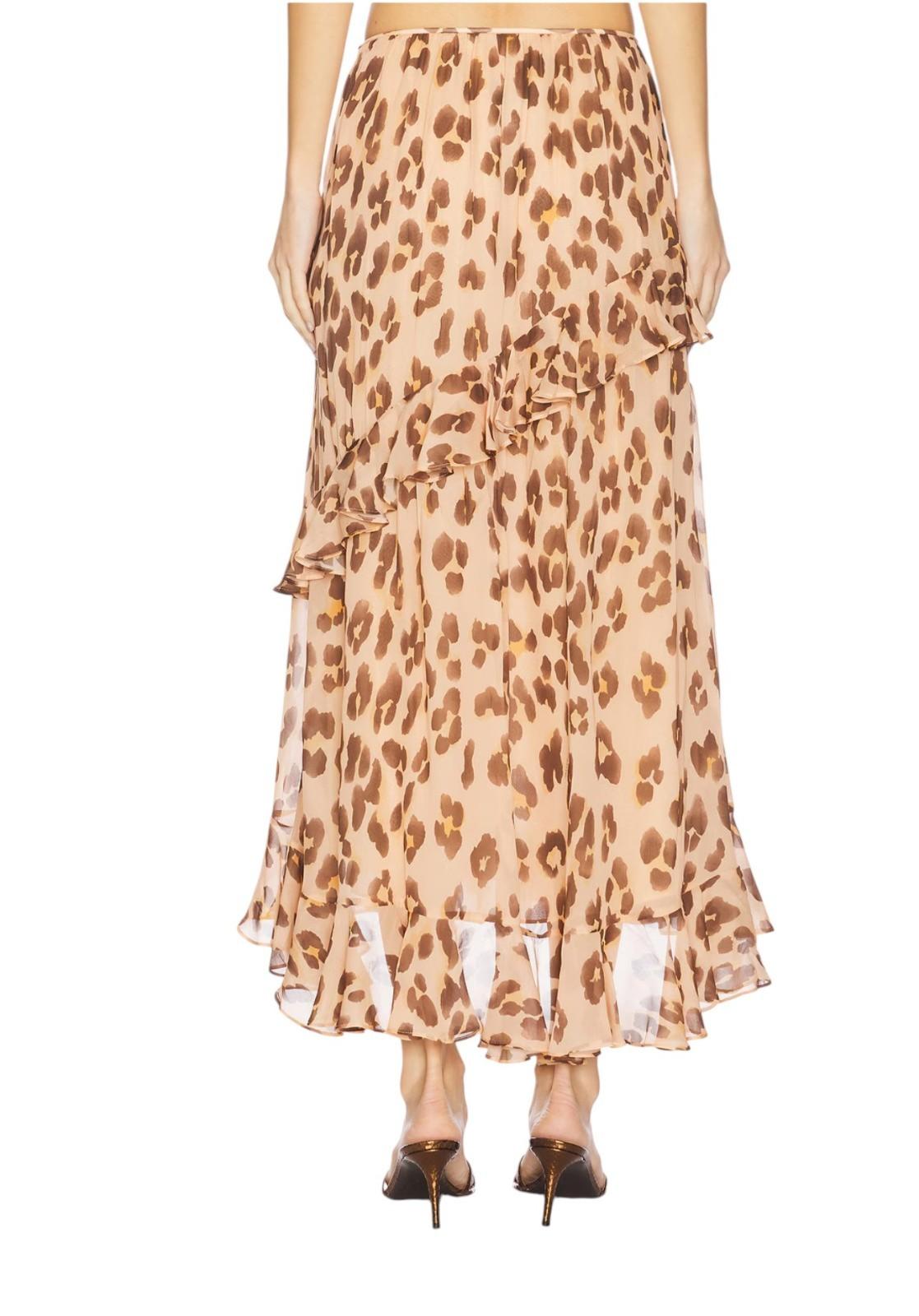 Zimmermann Iluminate Asymmetric Skirt | Peach Leopard Print, Midi, Ruffles
