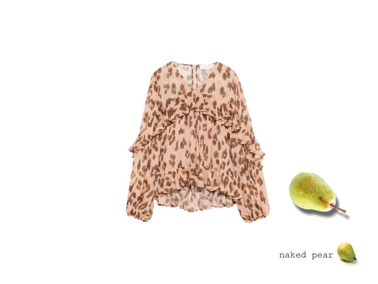 Zimmermann Illuminate Flutter Top | Peach Leopard Print Blouse, Chiffon, Ruffles