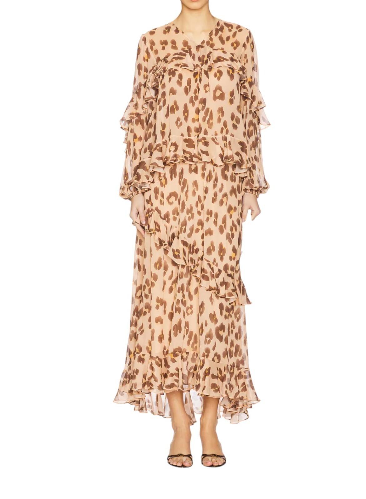 Zimmermann Illuminate Flutter Top | Peach Leopard Print Blouse, Chiffon, Ruffles