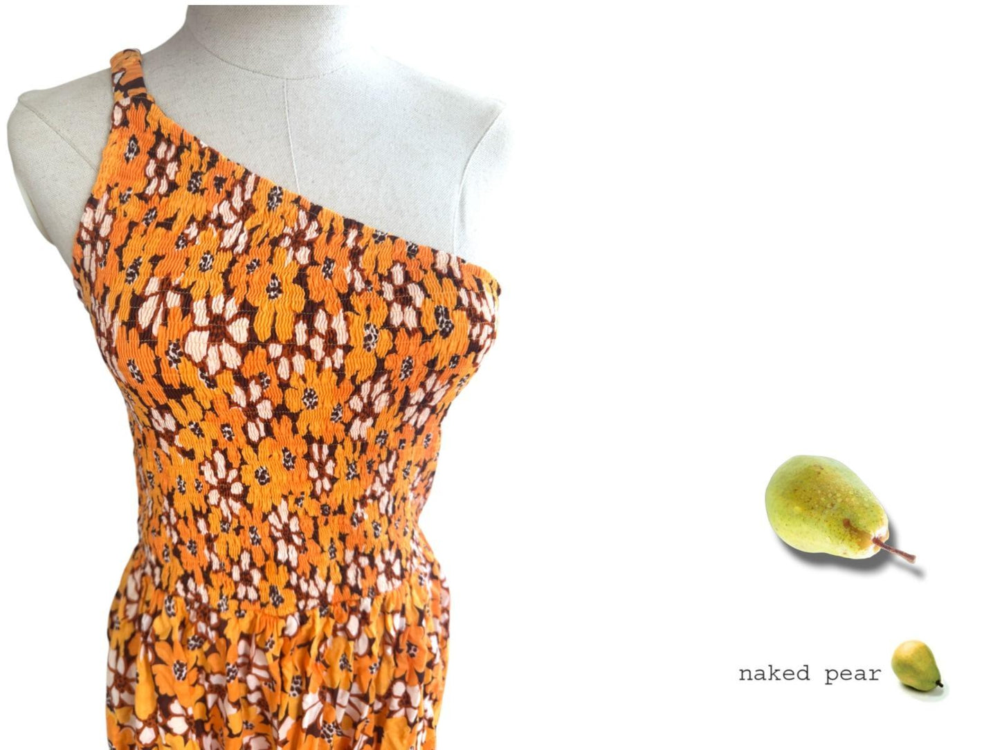 FAITHFUL THE BRAND Khalani Midi Dress |Orange/Brown Floral, Sz 14, One Shoulder