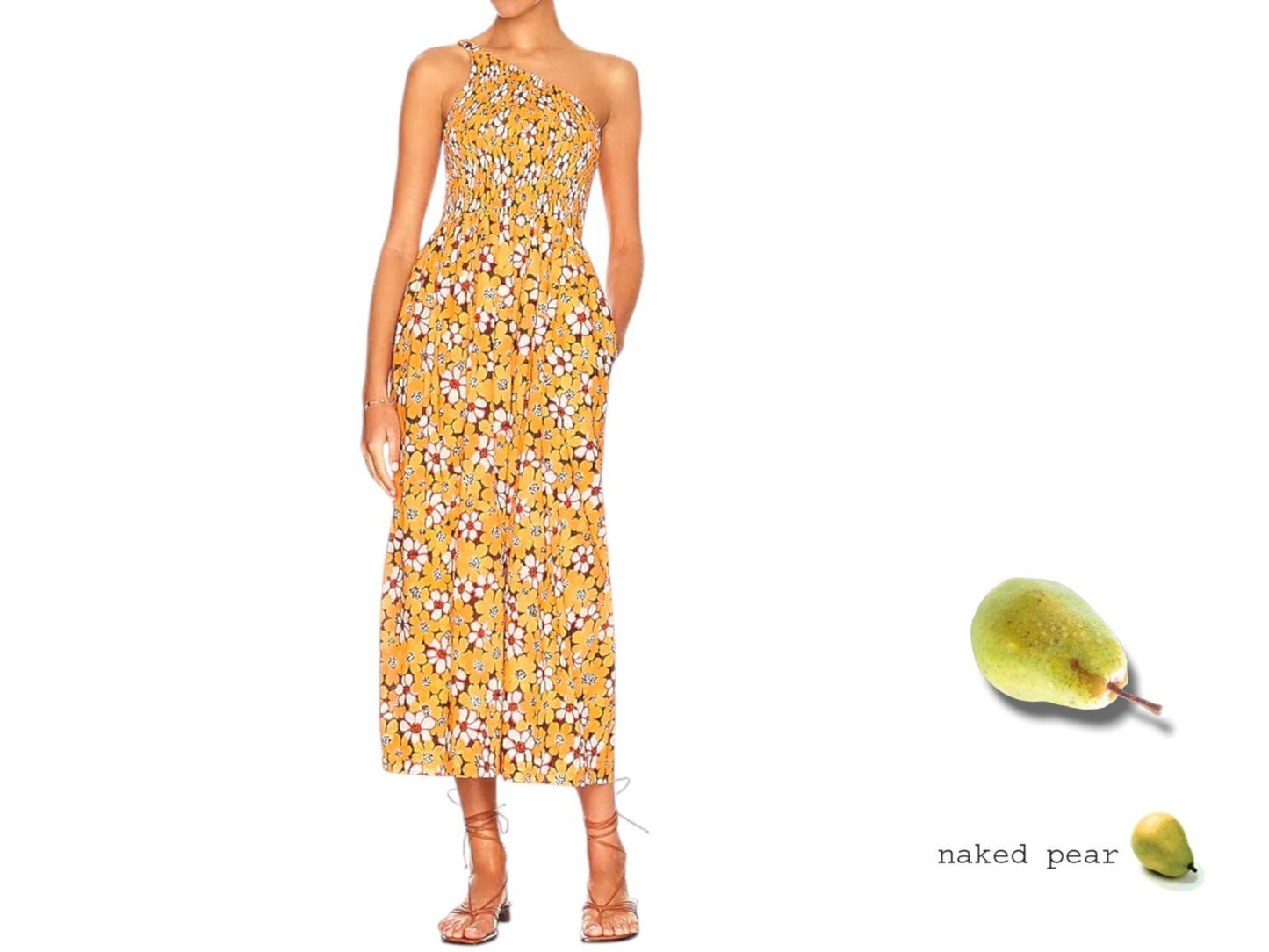 FAITHFUL THE BRAND Khalani Midi Dress |Orange/Brown Floral, Sz 14, One Shoulder