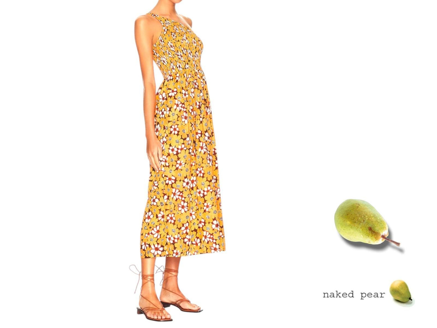 FAITHFUL THE BRAND Khalani Midi Dress |Orange/Brown Floral, Sz 14, One Shoulder