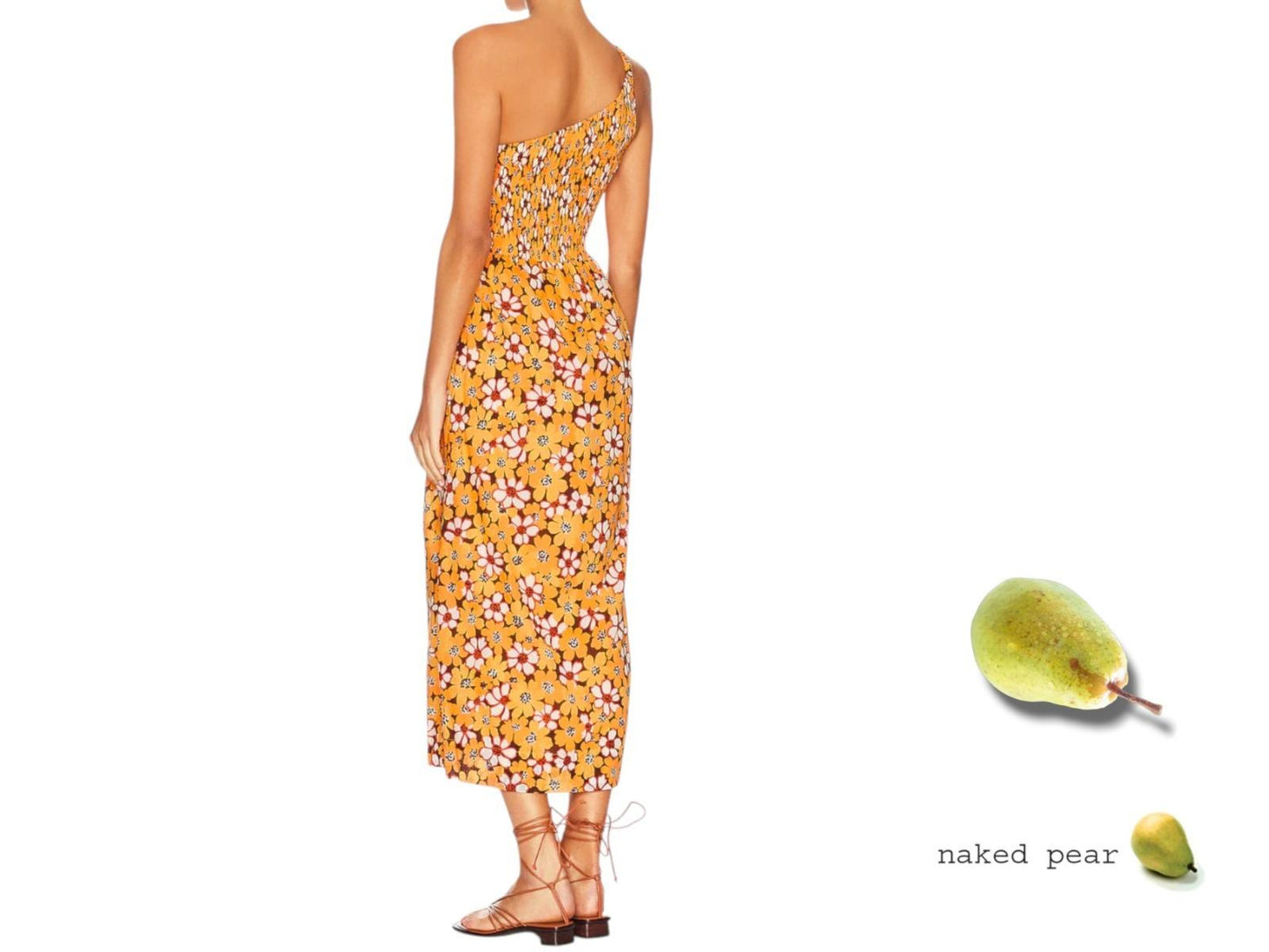 FAITHFUL THE BRAND Khalani Midi Dress |Orange/Brown Floral, Sz 14, One Shoulder