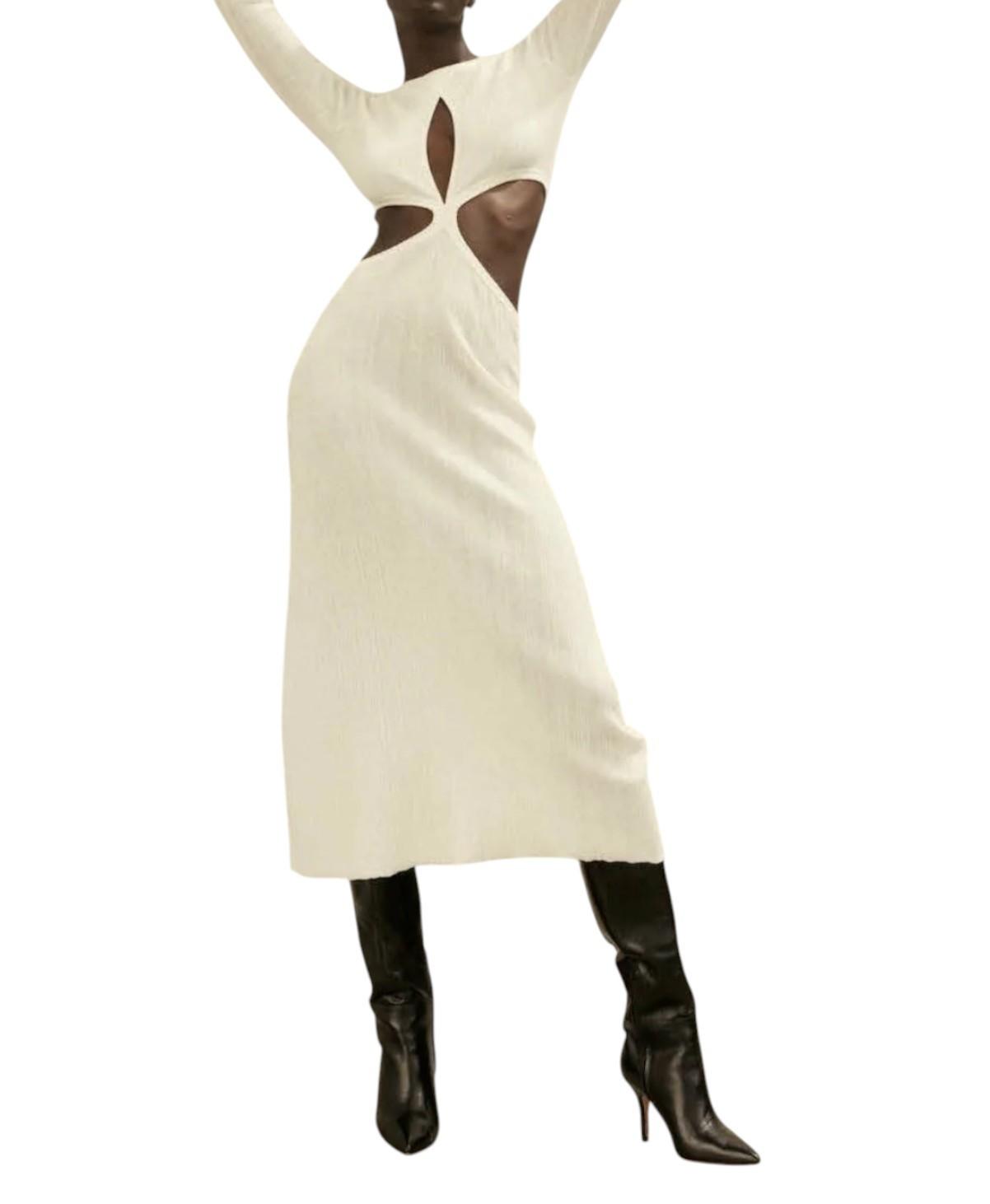 Manning Cartel New Dimensions Midi Dress | Sz M, Off White, Ribbed, Cut Outs