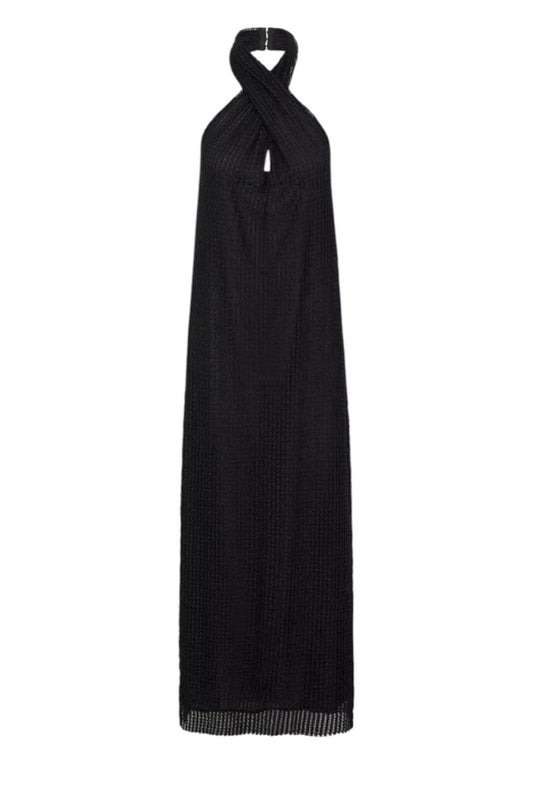 CAMILLA & MARC Willa Halter Dress | Black, Sz 10, Textured, Backless, Side Slit