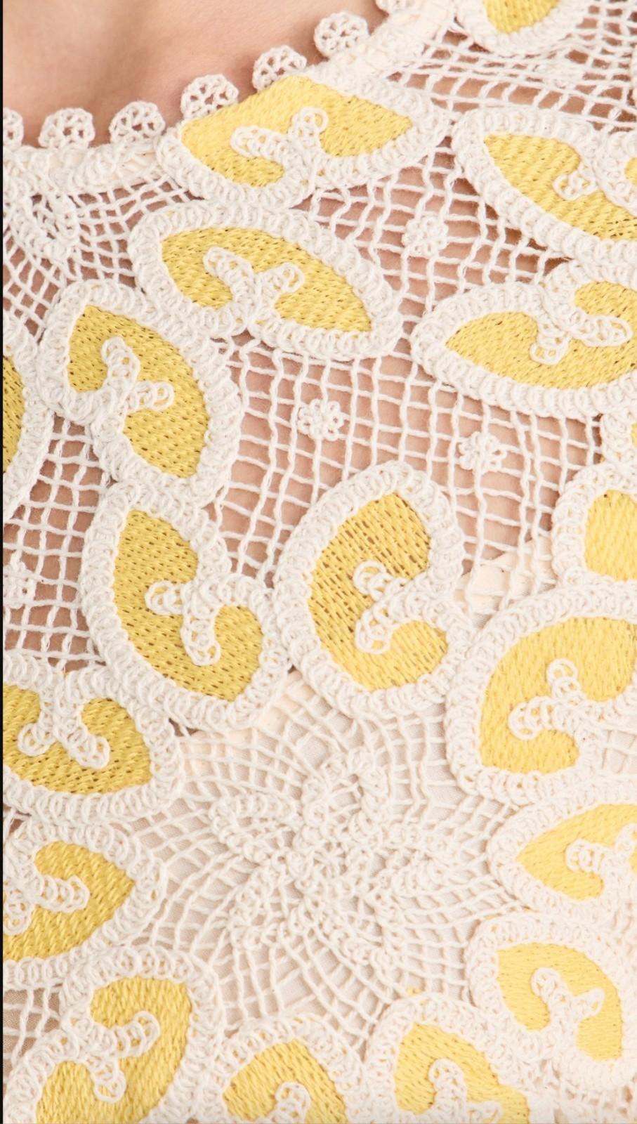 Zimmermann Golden Lace Mini Dress |Yellow/White/Cream,  Long Flare Sleeve, Slip