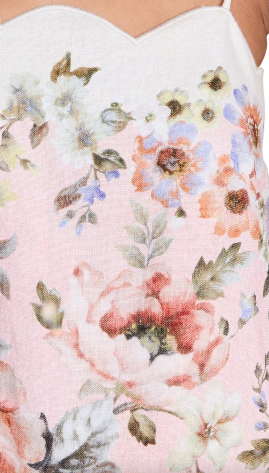 Zimmermann Acacia Scallop Mini Dress | Pink Floral, Spaghetti Tie Shoulders