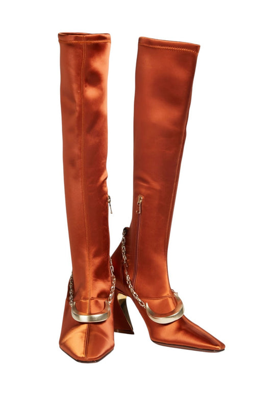 Zimmermann Crescent Stretch Boot Tall| Rust/Tan, Long Sock, Satin, Moon Chain