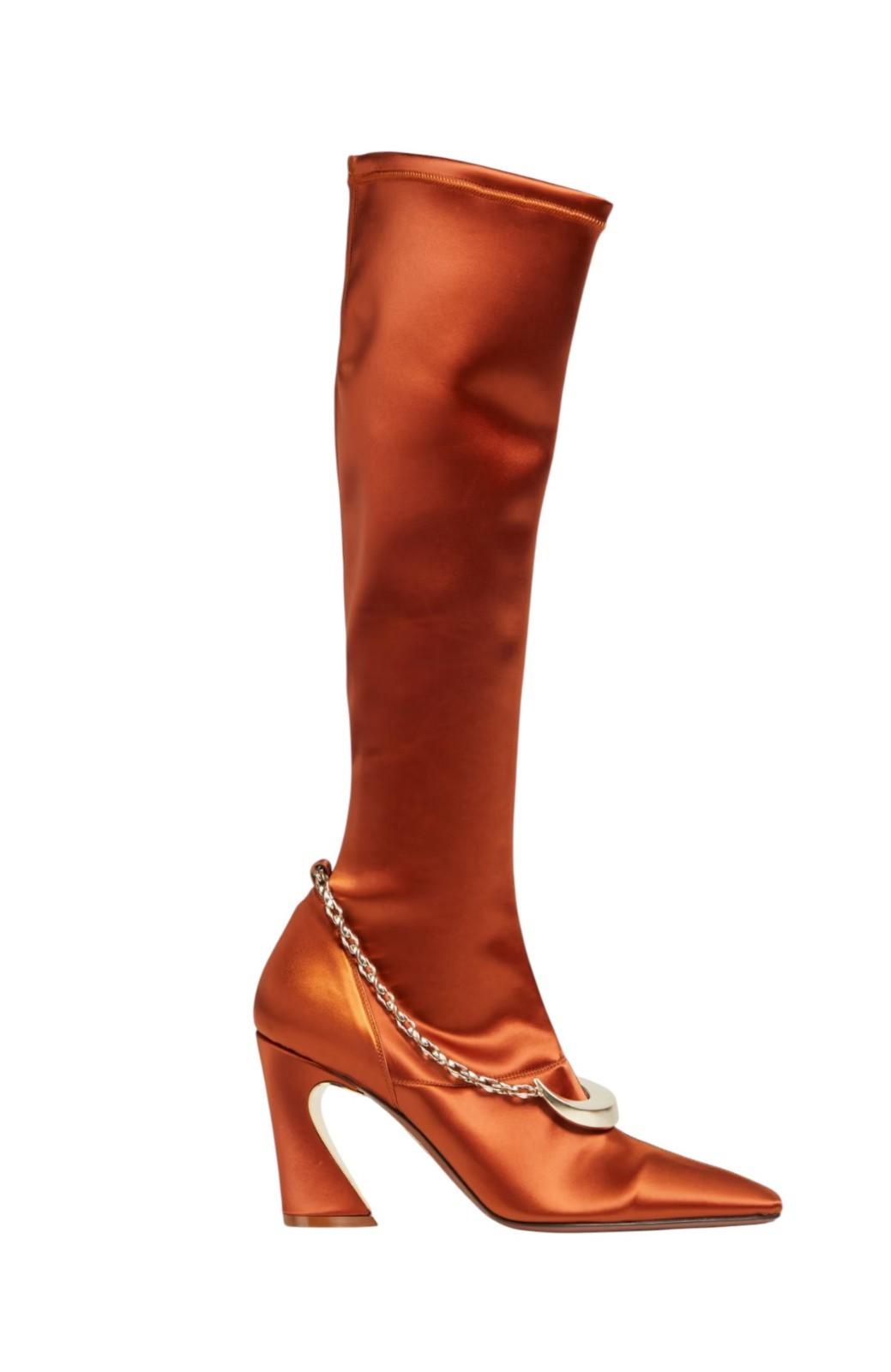 Zimmermann Crescent Stretch Boot Tall| Rust/Tan, Long Sock, Satin, Moon Chain