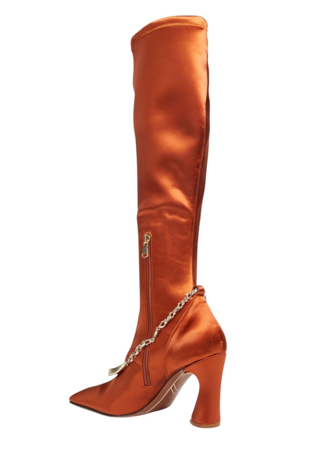 Zimmermann Crescent Stretch Boot Tall| Rust/Tan, Long Sock, Satin, Moon Chain
