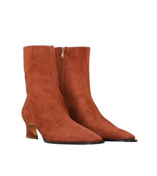 Zimmermann Crescent Suede Boot | Ankle, Tan/Brown Suede, Low Heel, Square Toe