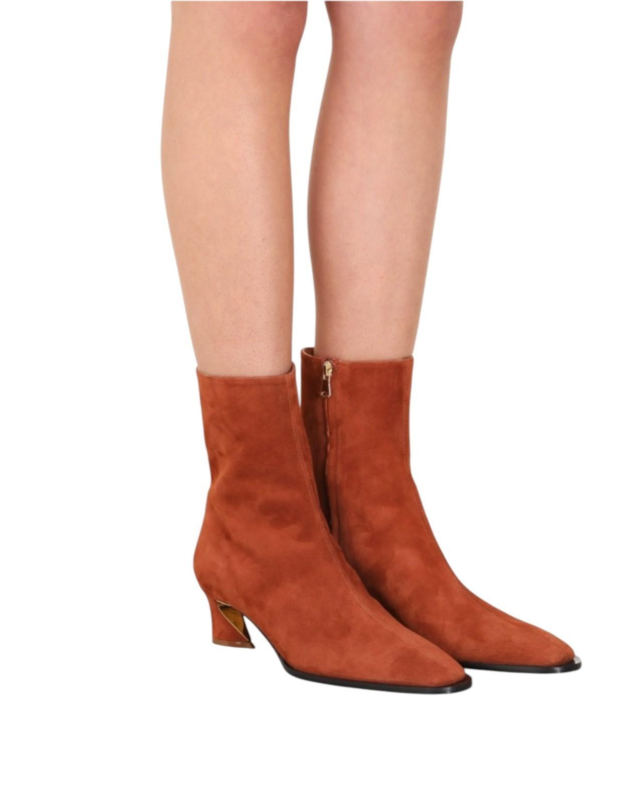 Zimmermann Crescent Suede Boot | Ankle, Tan/Brown Suede, Low Heel, Square Toe