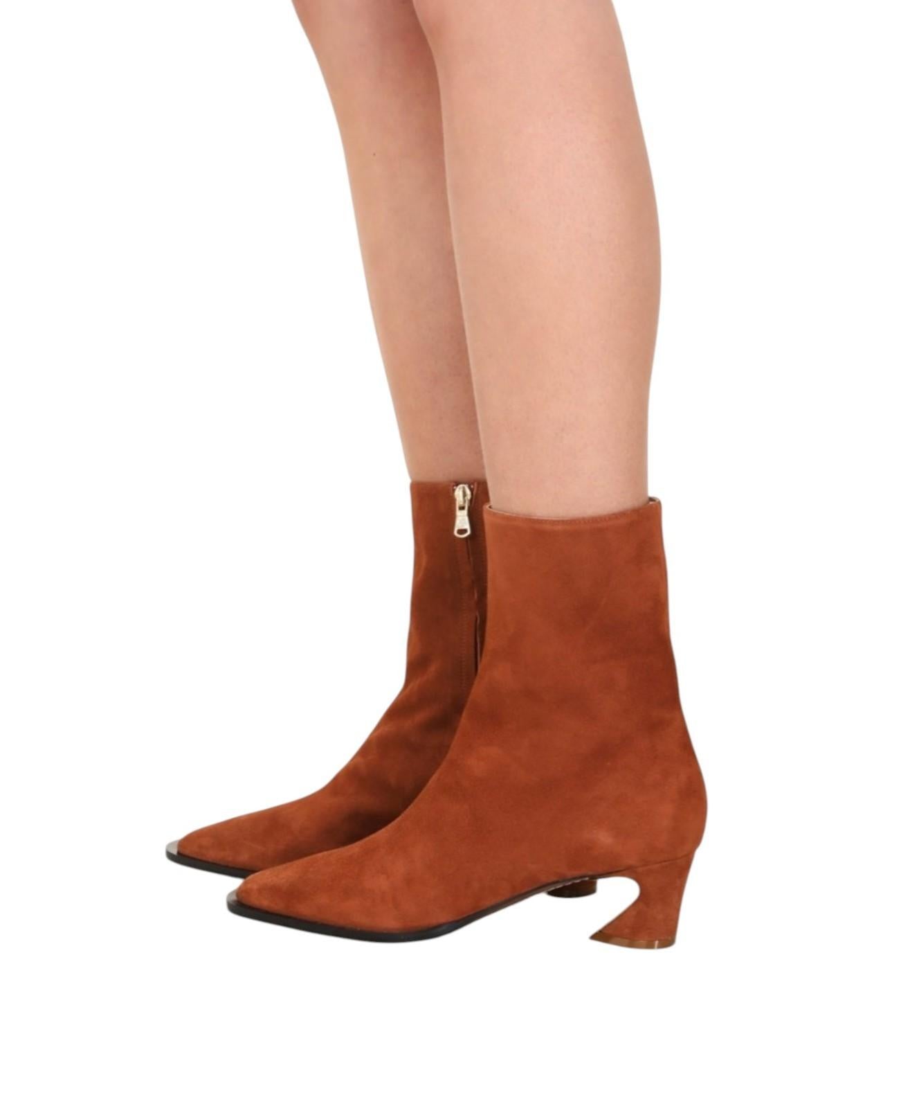 Zimmermann Crescent Suede Boot | Ankle, Tan/Brown Suede, Low Heel, Square Toe