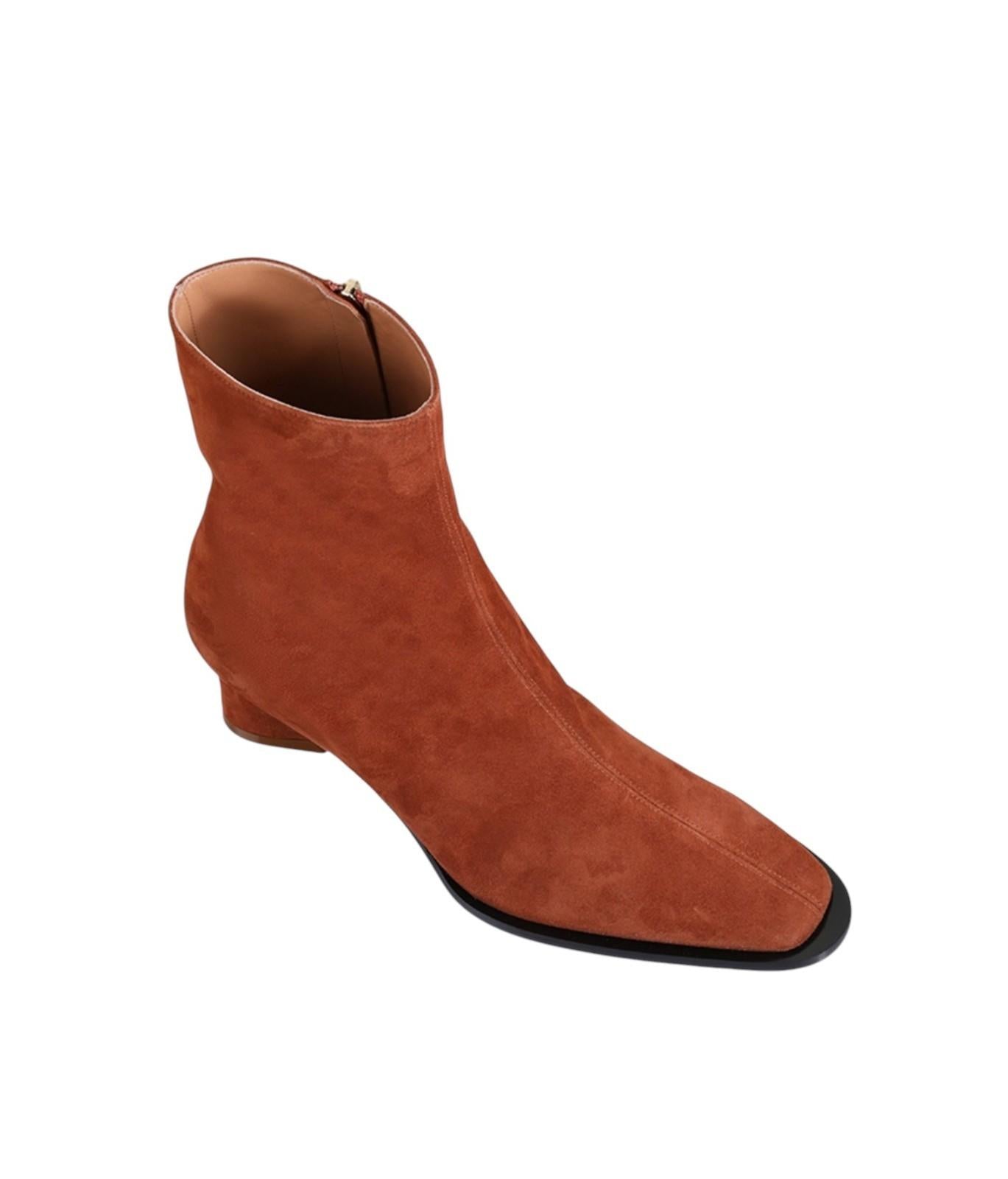 Zimmermann Crescent Suede Boot | Ankle, Tan/Brown Suede, Low Heel, Square Toe