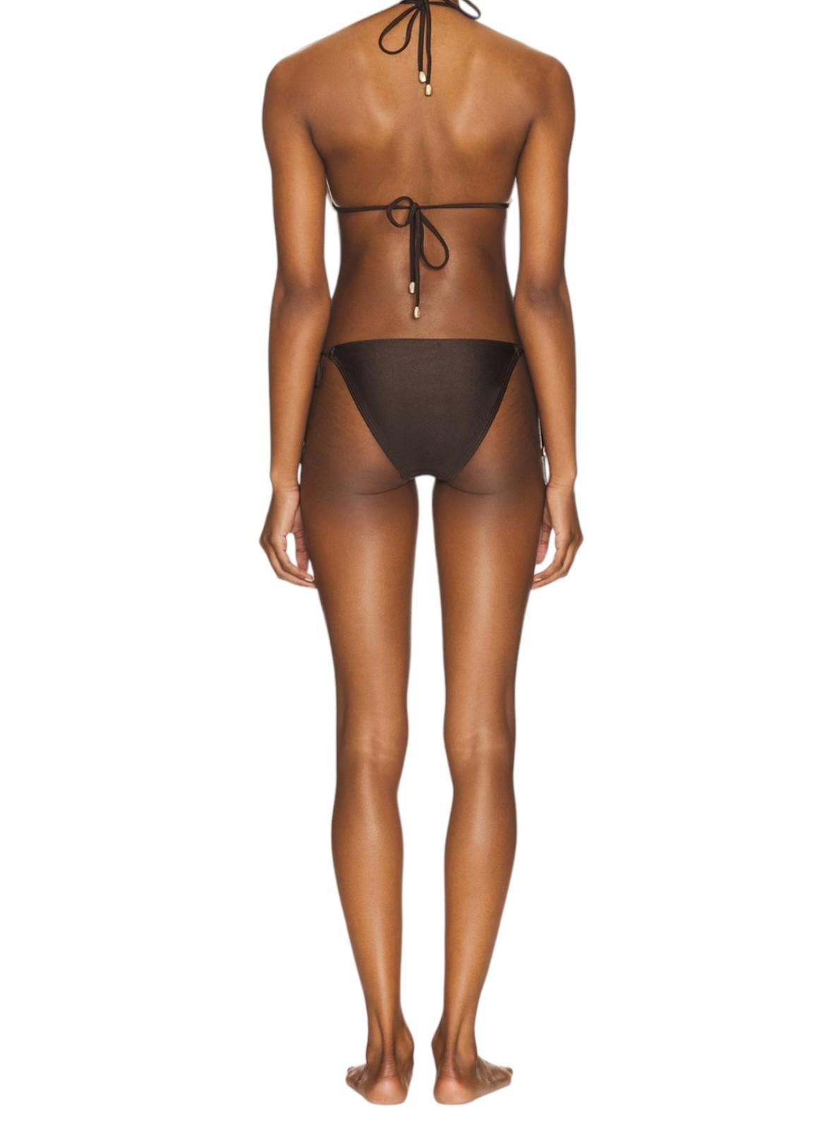 Zimmermann Acacia Crochet Triangle Bikini | Brown/Cream/White, Low Rise, Tie