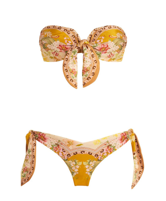 Zimmermann Wylie Scarf Tie Bikini | Yellow Floral, Front Tie Bandeau Top, Low