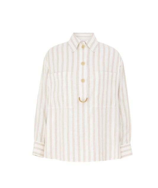 Zimmermann Illuminate Striped Shirt | Cream/White/ Black, Stretch Linen, Buttons