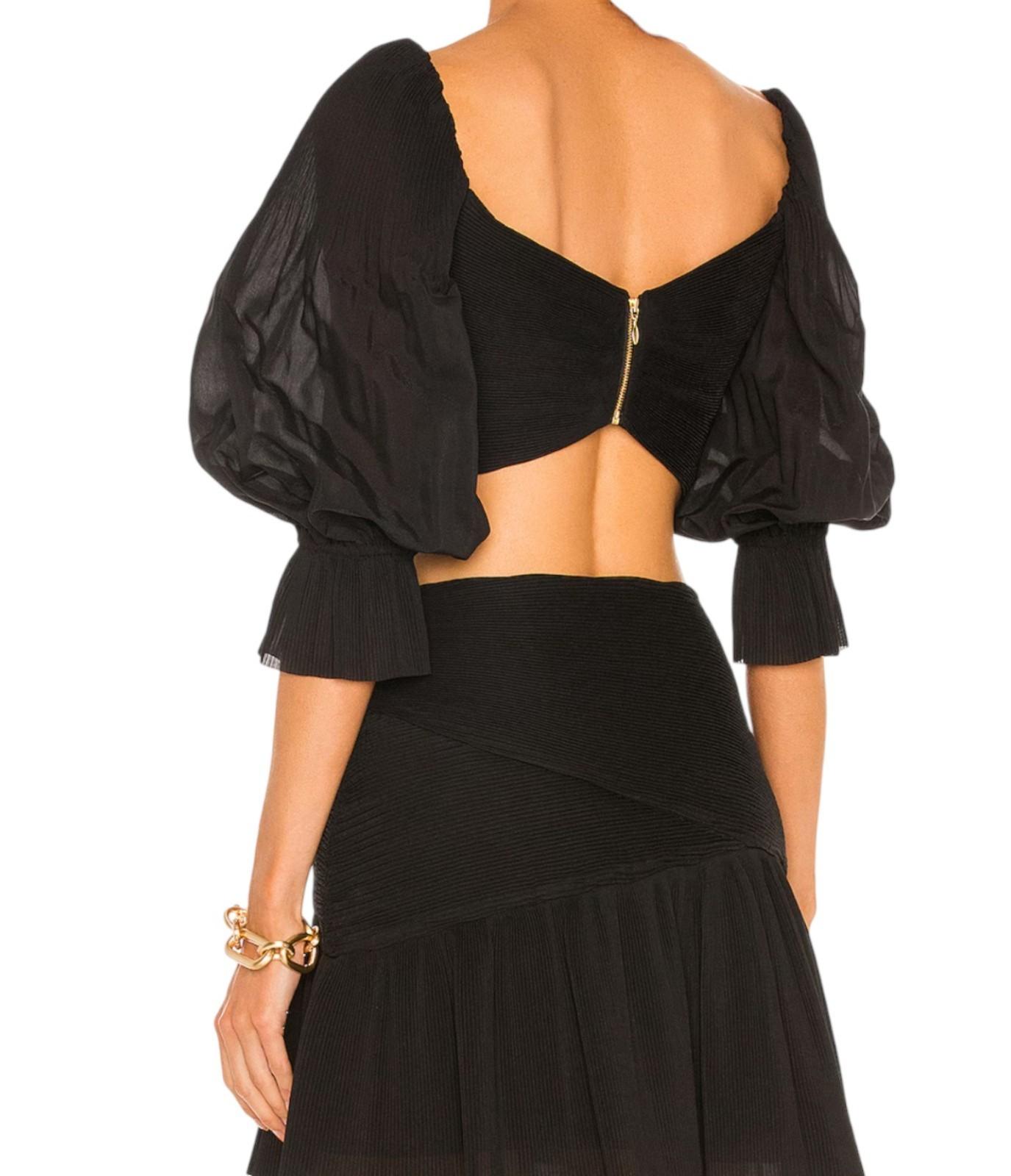 Zimmermann Pleated Bodice | Black, Cropped, Plisse, Puff Sleeves, Zipper