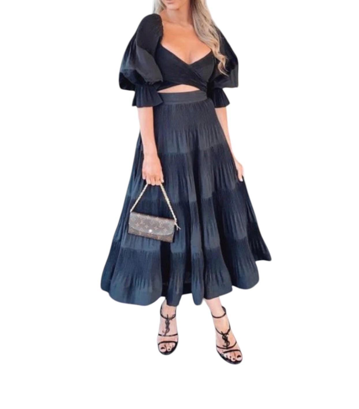 Zimmermann Pleated Bodice | Black, Cropped, Plisse, Puff Sleeves, Zipper