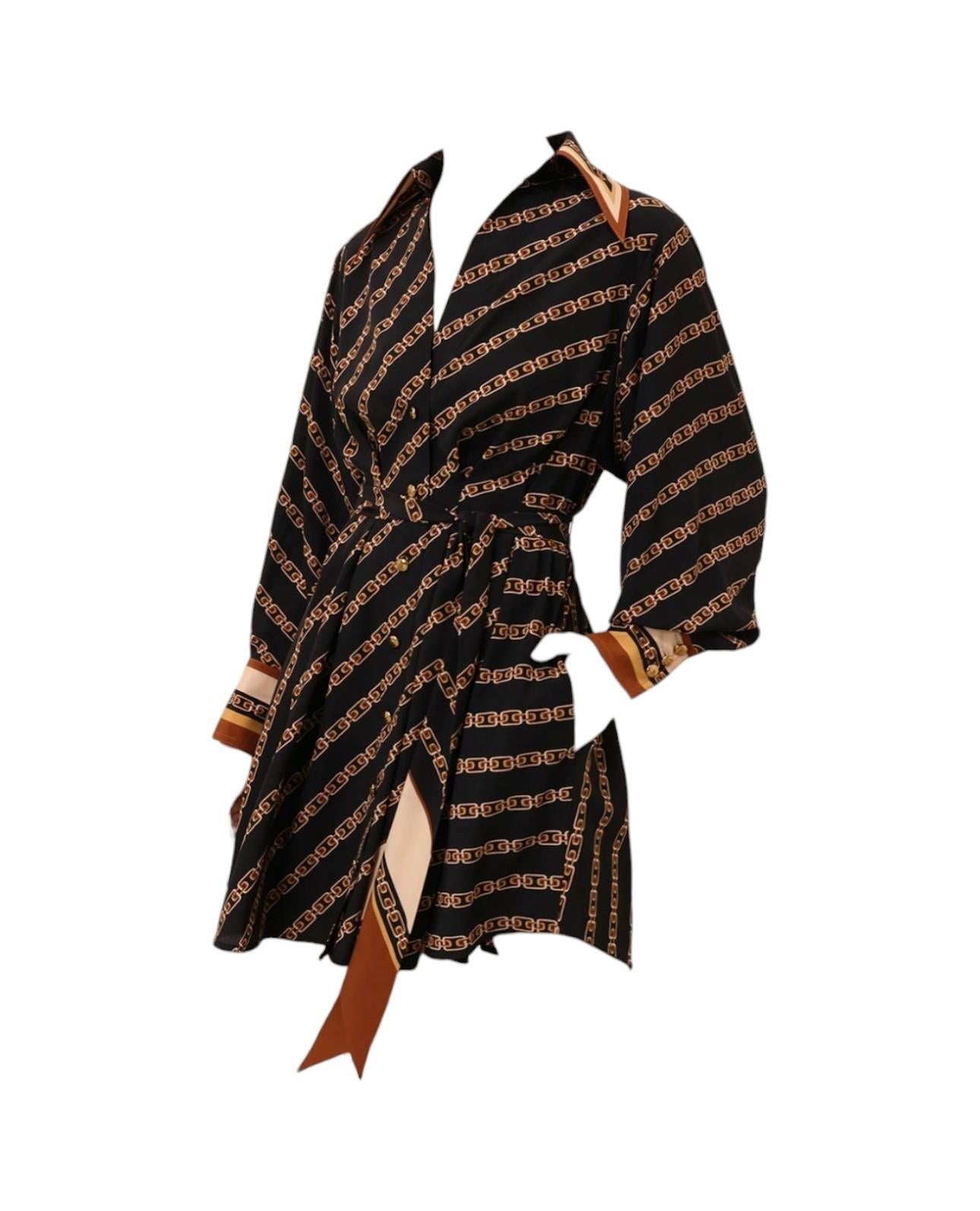 Zimmermann Tuck Mini Shirt Dress | Black Chain Print, Silk Blend, Belt Optional